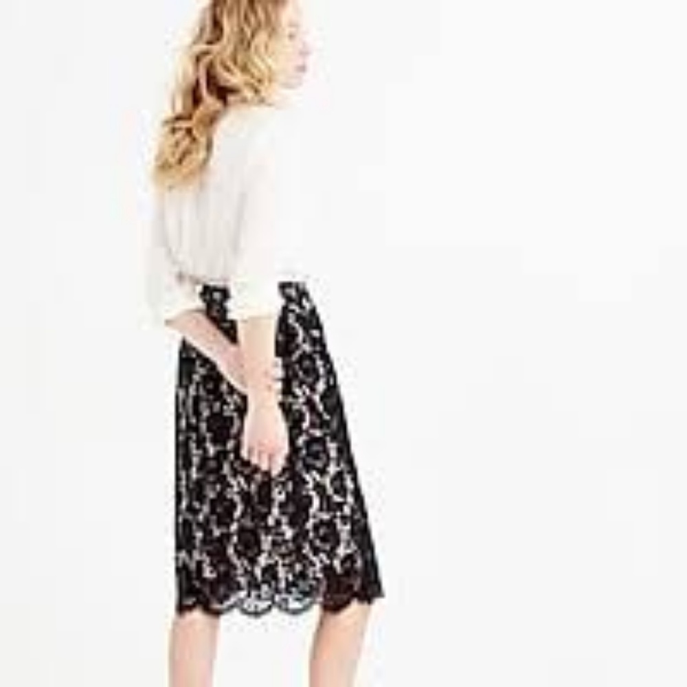 J. Crew Black Beige Contrast Floral Lace Skirt SZ6 - Picture 8 of 8